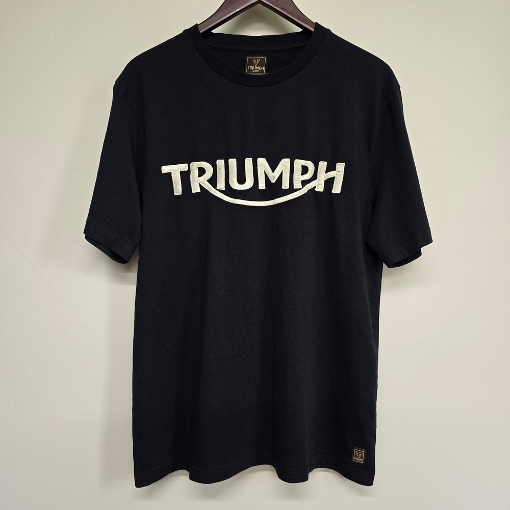 Triumph Motorcycle Bamburgh T-Shirt Mens XXL Black Embroidered Logo Biker Moto
